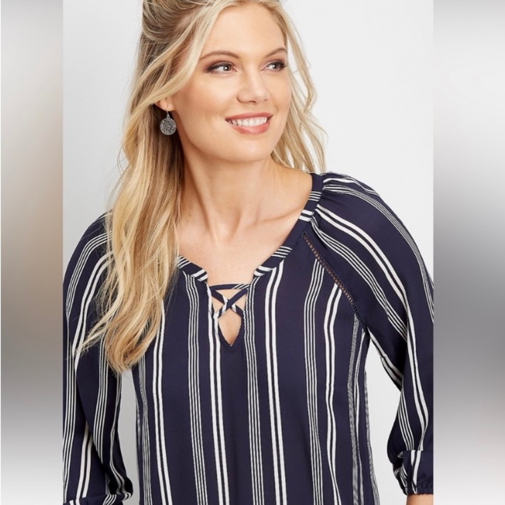 {Maurices} Navy and white striped blouse